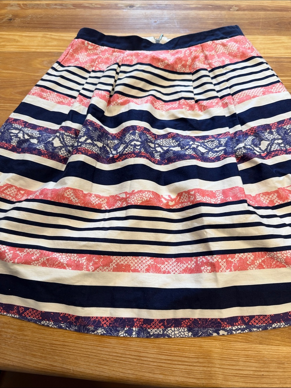 Women's Striped Coral and Navy A-Line Skirt